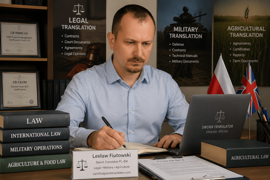 Certified Polish-English sworn translator specializing in legal, military and agricultural translation services